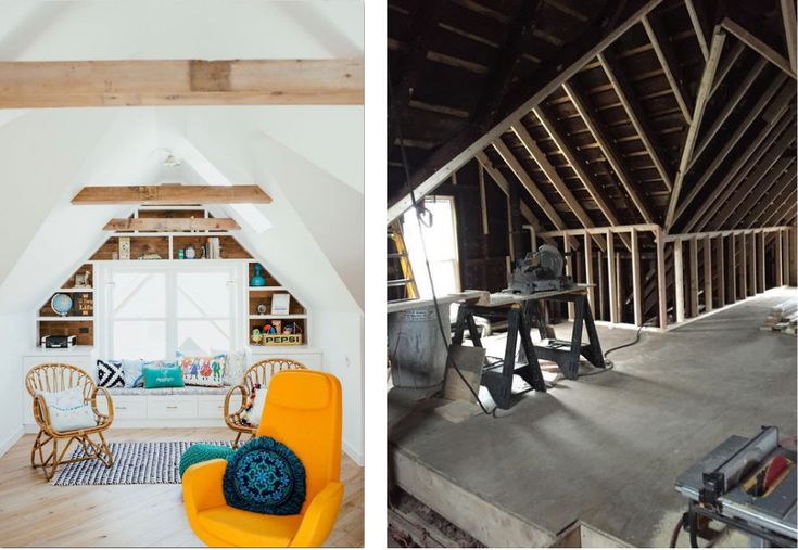Before and after images of an attic conversion in Roanoke