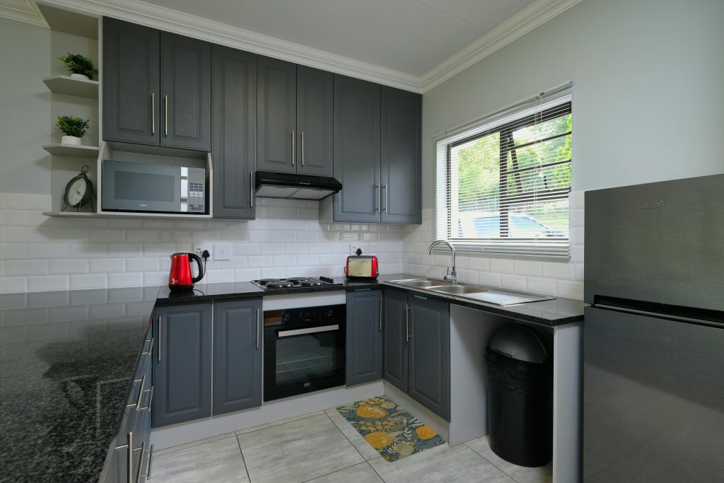 Kitchen cabinets and countertops during remodel